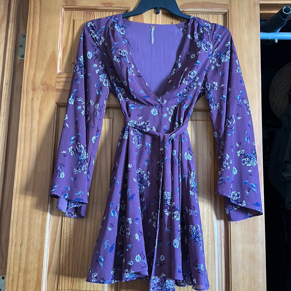 Free People Bell Sleeve Floral Mini Dress XS